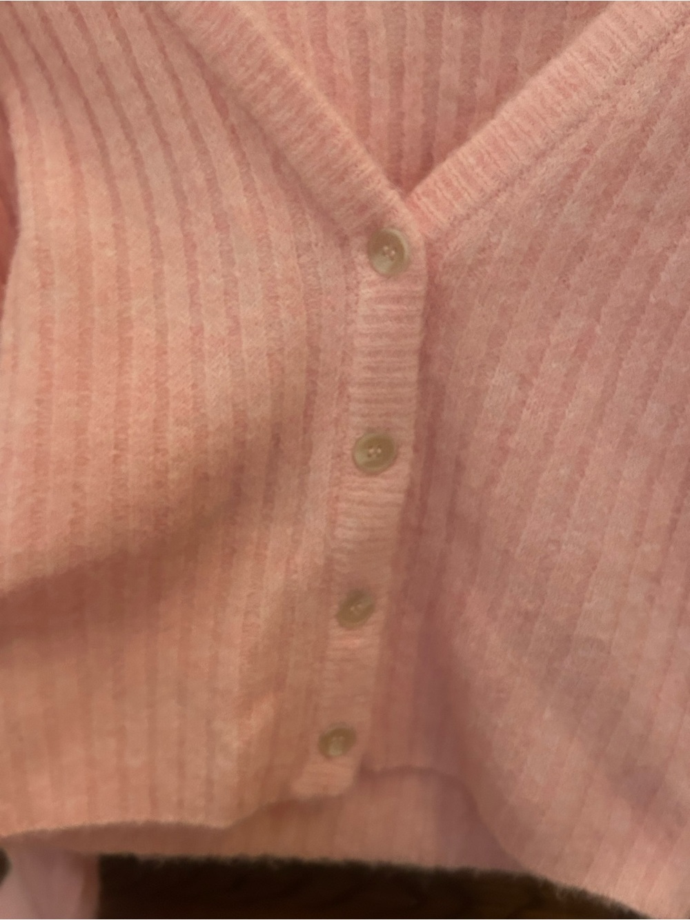 Mango Soft Pink Ribbed V-Neck Button Cardigan - Picture 2 of 4